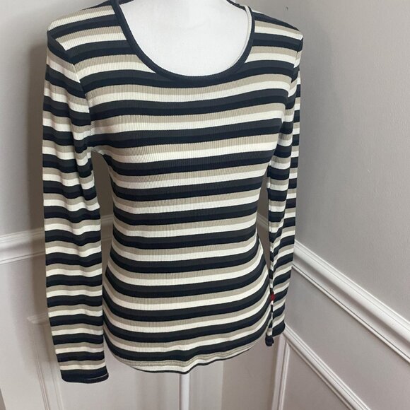 Fransa Ribbed Striped T-shirt  size Medium - Picture 3 of 10